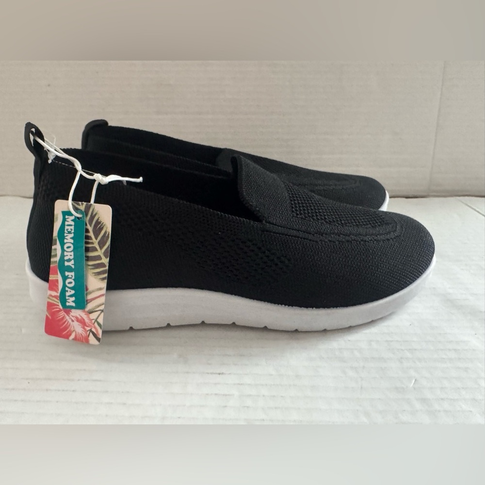 Tommy Bahama Black Knit Slip-On Sneakers with White Platform Sole